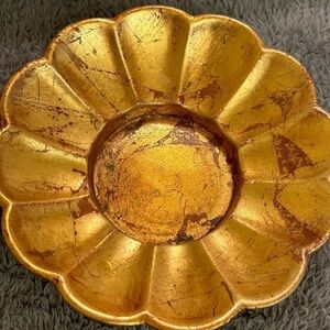 VINTAGE gold pottery trinket tray made in USA California pottery mcm